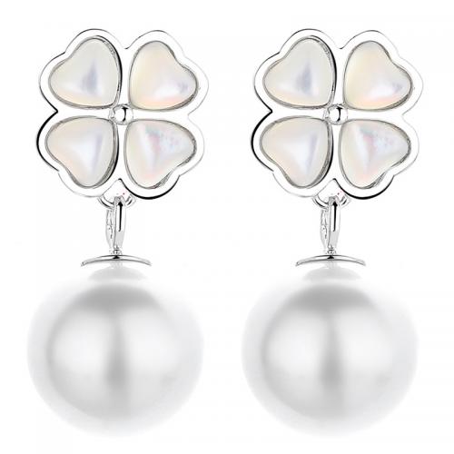 925 Sterling Silver Stud Earrings with Cats Eye & Plastic Pearl plated for woman Sold By Pair