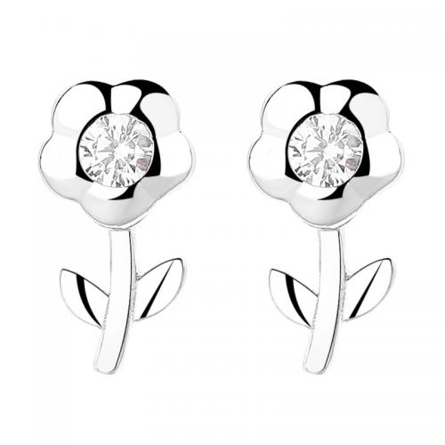 Cubic Zirconia Micro Pave Sterling Silver Earring 925 Sterling Silver Flower plated micro pave cubic zirconia & for woman Sold By Pair