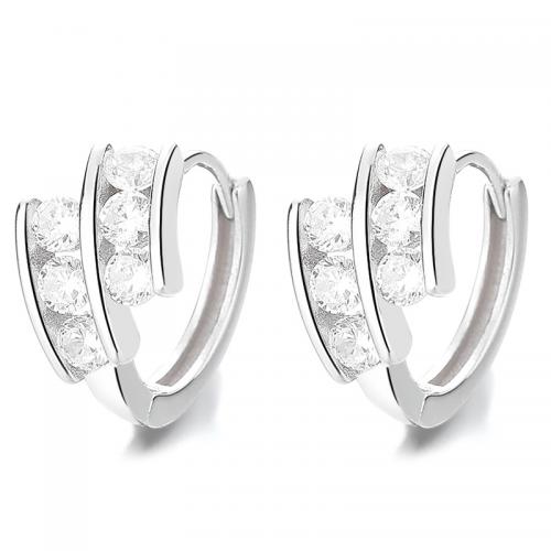 Cubic Zirconia micro pavimenta Sterling Silver Earring, 925 argento sterlina, placcato, Micro spianare cubic zirconia & per la donna, nessuno, 12.40x13.60mm, Venduto da coppia