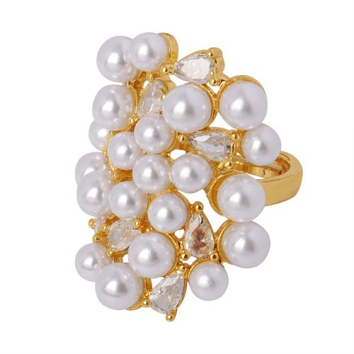 Kubieke Circonia Micro Pave Brass Ring, Messing, met Plastic Pearl, plated, micro pave zirconia & voor vrouw, meer kleuren voor de keuze, Maat:7, Verkocht door PC