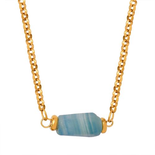 Collier d'acier titane, avec Pierre naturelle, avec 5cm chaînes de rallonge, Placage, styles différents pour le choix & pour femme, doré, Longueur Environ 44 cm, Vendu par PC