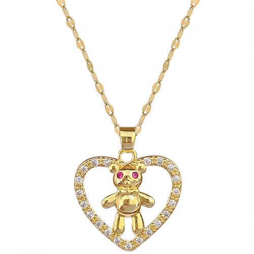 Acier titane collier, avec laiton, avec 2inch chaînes de rallonge, coeur, Placage de couleur d'or, pour femme & avec strass & creux, Longueur Environ 15.7 pouce, Vendu par PC