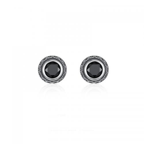 Zinc Alloy Stud Earring, silver plated, Vintage & micro pave zirconia & voor de mens, 10mm, Verkocht door pair