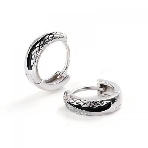 Zinc Alloy Huggie Hoop Earring silver color plated vintage & for man & enamel 10mm Sold By Pair