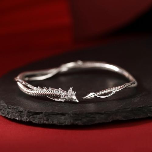 Zinc Alloy Manchet Bangle, Draak, silver plated, Vintage & voor de mens, Binnendiameter:Ca 60mm, Verkocht door PC