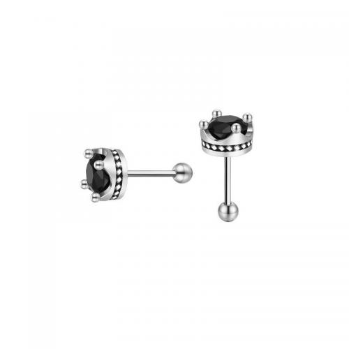 Zinc Alloy Stud Earring, Ronde, silver plated, Vintage & micro pave zirconia & voor de mens, 8x15mm, Verkocht door pair