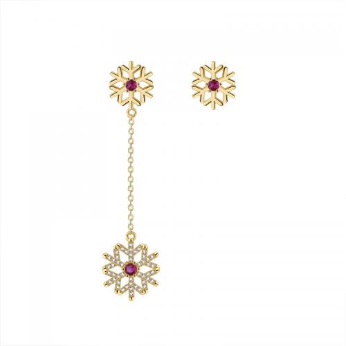 Boucles d'oreilles asymétriques, laiton, flocon de neige, Placage, Conception de Noël & bijoux de mode & pour femme & avec strass, plus de couleurs à choisir, protéger l'environnement, sans nickel, plomb et cadmium, Vendu par paire