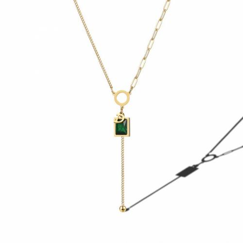 Collier d'acier titane, avec cristal, avec 5cm chaînes de rallonge, rectangle, bijoux de mode & pour femme, vert, protéger l'environnement, sans nickel, plomb et cadmium, Longueur Environ 40 cm, Vendu par PC