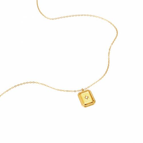 Collier d'acier titane, avec 5cm chaînes de rallonge, rectangle, bijoux de mode & pour femme & avec strass, doré, protéger l'environnement, sans nickel, plomb et cadmium, 11x14mm, Longueur Environ 44 cm, Vendu par PC