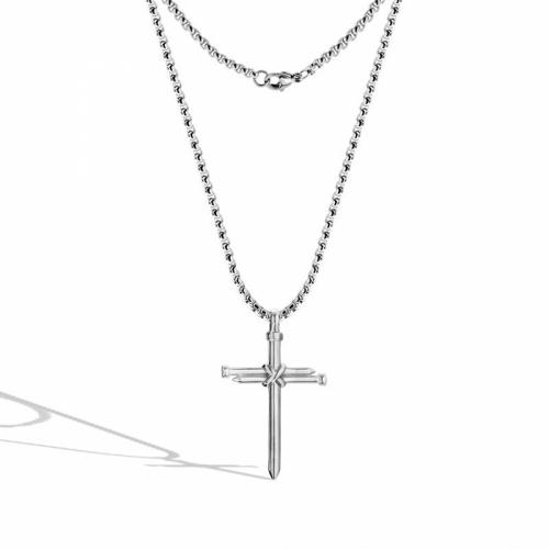 Collier d'acier titane, croix, bijoux de mode & unisexe, plus de couleurs à choisir, protéger l'environnement, sans nickel, plomb et cadmium, 57mm, Longueur Environ 75 cm, Vendu par PC