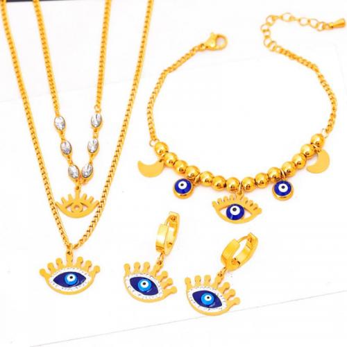 Evil Eye Sieraden Set, Titanium Staal, verschillende stijlen voor de keuze & voor vrouw & glazuur & met strass, gouden, Verkocht door PC