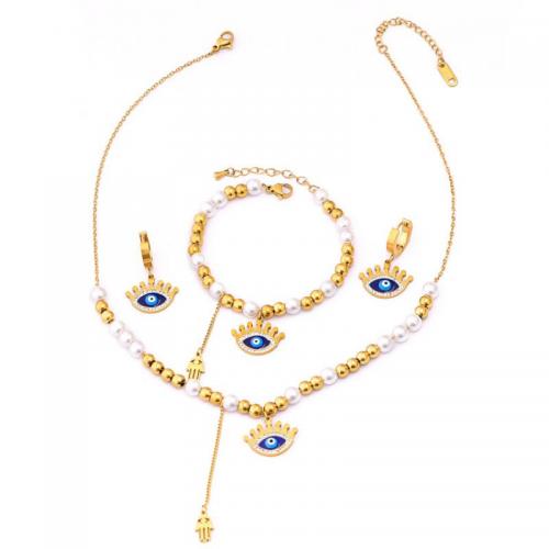 Evil Eye Schmuck-Set, Titanstahl, mit Kunststoff Perlen, verschiedene Stile für Wahl & für Frau & mit Strass, goldfarben, verkauft von PC