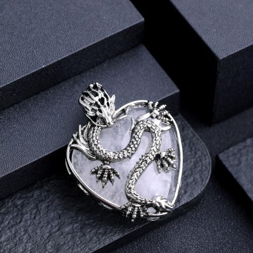 Gemstone Pendants Jewelry Natural Stone with Zinc Alloy Heart silver color plated DIY Sold By PC