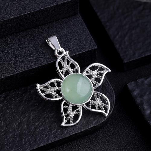 Gemstone Vedhæng Smykker, Natursten, med Zinc Alloy, Flower, sølvfarvet forgyldt, du kan DIY & forskellige materialer til valg, flere farver til valg, 31x39mm, Solgt af PC