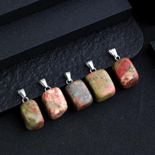 Unakite Privjesci, s Cink Alloy, Kocka, srebrne boje pozlaćen, možete DIY, Slučajna boja, 13x25mm, Prodano By PC