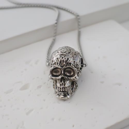 Zinklegering Skull Hangers, Zinc Alloy, Schedel, plated, DIY, zilver, nikkel, lood en cadmium vrij, 21x34mm, Verkocht door PC