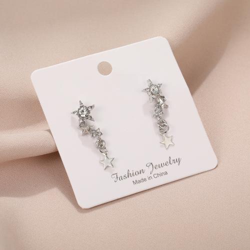 Pendientes de Perno de Aleación de Zinc, con Cristal, Estrella, Joyería & para mujer, más colores para la opción, libre de níquel, plomo & cadmio, 31x11mm, Vendido por Par