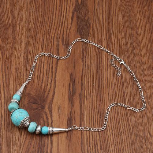 Collier en alliage de zinc Pull, avec turquoise, avec 5cm chaînes de rallonge, Placage, bijoux de mode & pour femme, protéger l'environnement, sans nickel, plomb et cadmium, Longueur Environ 55 cm, Vendu par PC