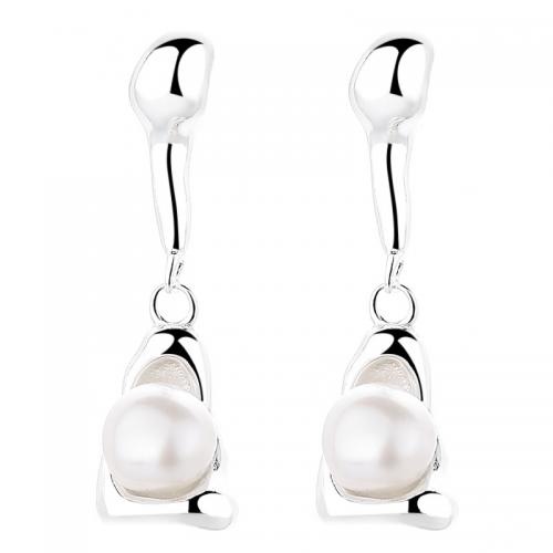 Sterling Silver Jewelry Earring, 925 Sterling Silver, le Pearl Plaisteacha, plátáilte, do bhean, dath platanam, 18.50x5.60mm, Díolta De réir Péire