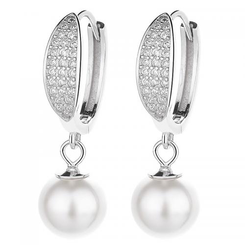 Cubic Zirconia Micro Pave Sterling Silver Earring 925 Sterling Silver with Plastic Pearl plated micro pave cubic zirconia & for woman Sold By Pair