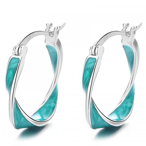 925 Sterling Silver Hoop Earrings plated for woman & epoxy gel Sold By Pair