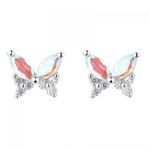 Cubic Zirconia micro pavimenta Sterling Silver Earring, 925 argento sterlina, Farfalla, placcato, Micro spianare cubic zirconia & per la donna, nessuno, 7.40x8.30mm, Venduto da coppia