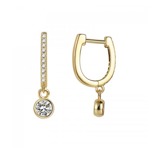 Cubic Zirconia Micro Pave Latão Brinco, cobre, banhado, micro pavimento em zircônia cúbica & para mulher, dourado, vendido por par