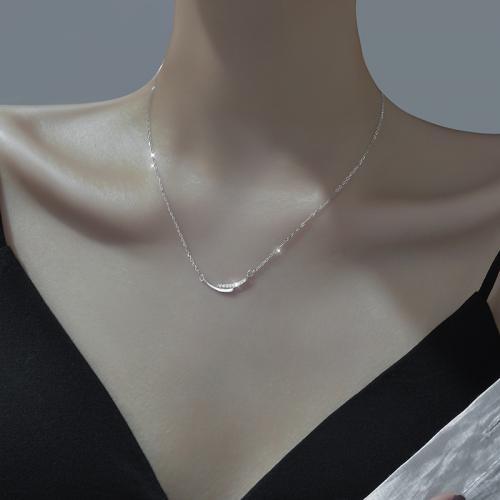 Circón cúbico micr3ofono pavimenta collar de plata esterlina, plata de ley 925, con 3.5CM extender cadena, chapado, micro arcilla de zirconia cúbica & para mujer, color de platina, longitud aproximado 40 cm, Vendido por UD