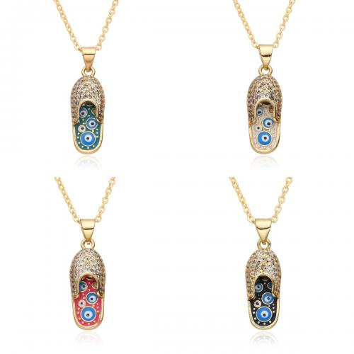 Collier Evil Eye bijoux, laiton, Placage, pavé de micro zircon & pour femme & émail, plus de couleurs à choisir, Longueur Environ 41-50 cm, Vendu par PC