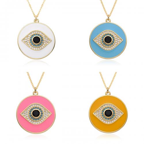 Collier Evil Eye bijoux, laiton, Placage, pavé de micro zircon & pour femme & émail, plus de couleurs à choisir, Longueur Environ 41-50 cm, Vendu par PC