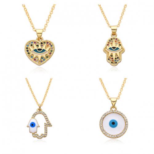 Evil Eye Jewelry Necklace Brass plated & micro pave cubic zirconia & for woman & enamel Length Approx 41-50 cm Sold By PC