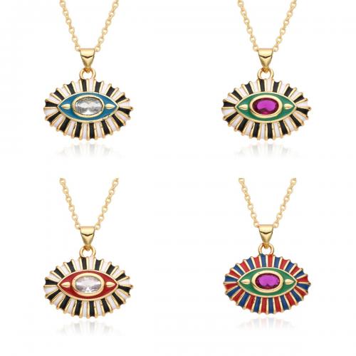 Evil Eye Jewelry Necklace Brass plated & micro pave cubic zirconia & for woman & enamel Length Approx 41-50 cm Sold By PC