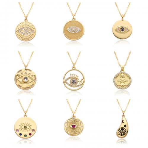 Collier Evil Eye bijoux, laiton, Placage, styles différents pour le choix & pavé de micro zircon & pour femme & émail, plus de couleurs à choisir, Longueur Environ 41-50 cm, Vendu par PC