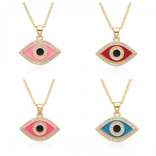 Collier Evil Eye bijoux, laiton, Placage, pavé de micro zircon & pour femme & émail, plus de couleurs à choisir, Longueur Environ 41-50 cm, Vendu par PC