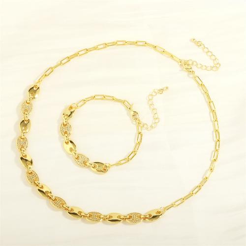 Brass Ensemble de bijoux, laiton, avec 5cm chaînes de rallonge, styles différents pour le choix & pavé de micro zircon & pour femme, doré, protéger l'environnement, sans nickel, plomb et cadmium, Longueur Environ 40 cm, Environ 16-22 cm, Vendu par PC