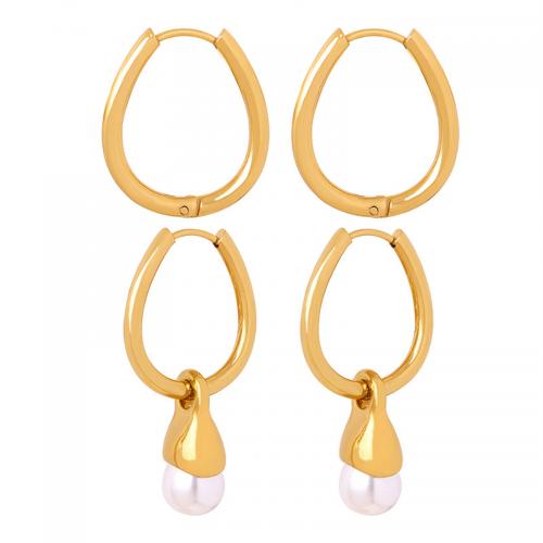 Boucle d'oreille Acier Titane, avec Shell Pearl, bijoux de mode & styles différents pour le choix & pour femme, plus de couleurs à choisir, Vendu par paire