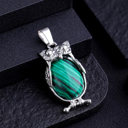 Gemstone Vedhæng Smykker, Natursten, med Zinc Alloy, Owl, sølvfarvet forgyldt, du kan DIY & forskellige materialer til valg, flere farver til valg, 16x36mm, Solgt af PC