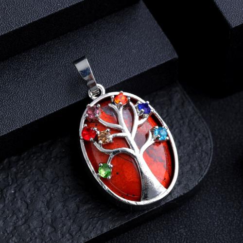 Gemstone Vedhæng Smykker, Natursten, med Zinc Alloy, Tree of Life, sølvfarvet forgyldt, du kan DIY & forskellige materialer til valg & med rhinestone, flere farver til valg, 20x38mm, Solgt af PC