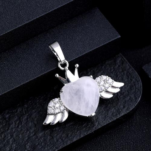 Gemstone Přívěsky Šperky, Přírodní kámen, s Zinek, Wing Shape, barva stříbrná á, DIY & různé materiály pro výběr, více barev na výběr, 35x33mm, Prodáno By PC