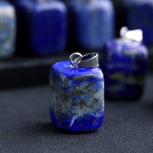 Gemstone Vedhæng Smykker, Sodalit, med Zinc Alloy, Cube, sølvfarvet forgyldt, du kan DIY, Tilfældig farve, 13.40x19.20mm, Solgt af PC