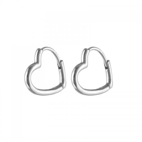 Titanium Staal Earring, Hart, plated, mode sieraden, zilver, 15x14mm, Verkocht door PC