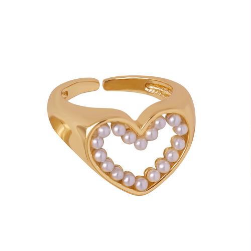 Mässing Finger Ring, med Plast Pearl, plated, för kvinna, fler färger för val, Storlek:7, Säljs av PC