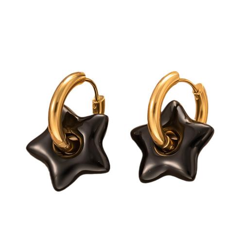 Acier titane Boucles d'oreilles pendantes Hoop Huggie, étoile, Placage de couleur d'or, bijoux de mode & pour femme & émail, plus de couleurs à choisir, 25x35mm, Vendu par paire