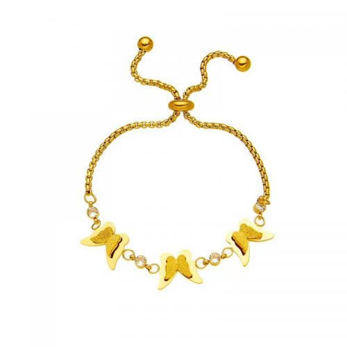 Acier titane bracelet, papillon, Plaqué or 18K, pour femme & avec strass, Longueur Environ 6-9 pouce, Vendu par PC