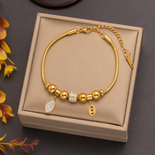 Titanium Steel Bracelet with 2inch extender chain gold color plated snake chain & for woman & with rhinestone Length Approx 7.5 Inch Sold By PC