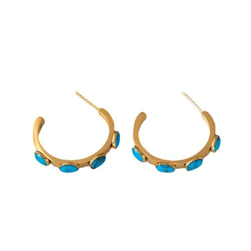 Cruach Tíotáiniam Graí Earring, le turquoise, dath an óir plated, stíleanna éagsúla do rogha & do bhean, 30mm, Díolta De réir Péire