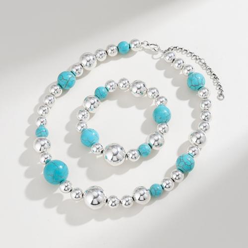 Parures de bijoux, plastique revêtu de cuivre, avec turquoise synthétique, Placage de couleur argentée, bijoux de mode & pour femme, Vendu par PC