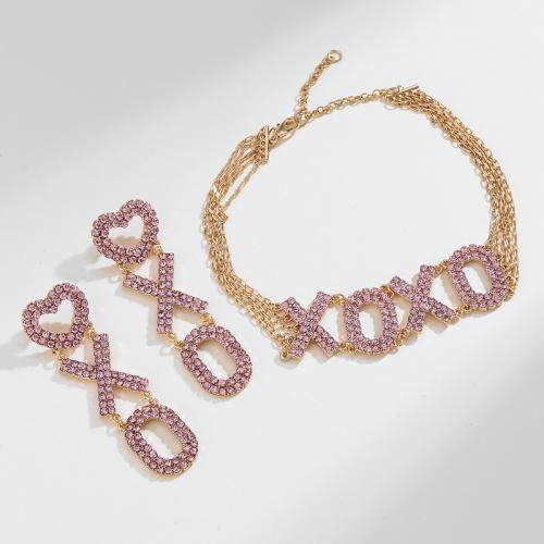 Zinklegering Sieraden Sets, Zinc Alloy, met Messing, gold plated, mode sieraden & voor vrouw & met strass, nikkel, lood en cadmium vrij, Verkocht door PC