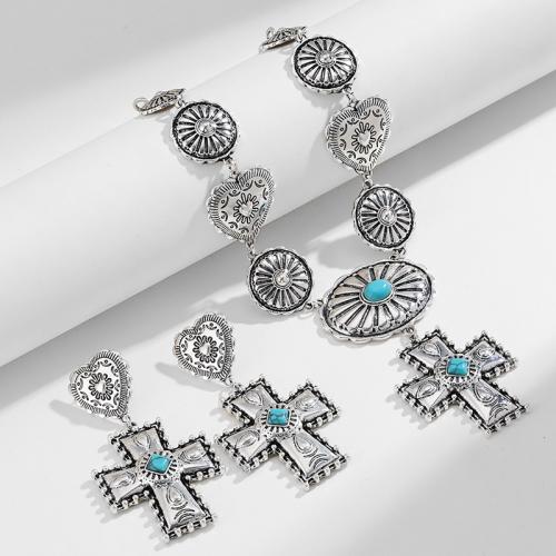 Zinklegering Sieraden Sets, Zinc Alloy, met Synthetische Turquoise, met 7cm extender keten, antiek zilver plated, mode sieraden & voor vrouw, nikkel, lood en cadmium vrij, Lengte Ca 50 cm, Verkocht door PC