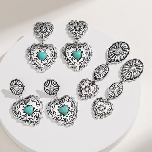 Boucle d'oreille dormeuse en alliage de zinc, avec turquoise, Plaqué de couleur d'argent, bijoux de mode & styles différents pour le choix & pour femme, protéger l'environnement, sans nickel, plomb et cadmium, Vendu par paire